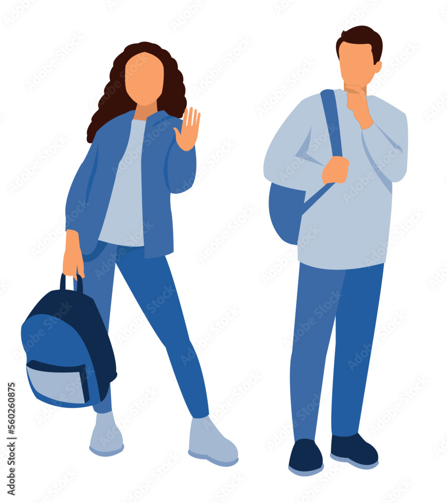 young students with books and bags