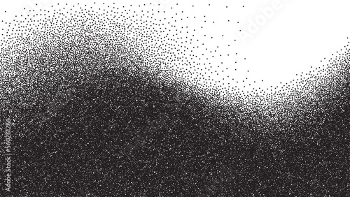 Dotwork wave pattern vector background. Black noise stipple dots. Sand grain effect. Wave dots grunge banner. Abstract noise dotwork pattern. Gradient stipple. Stochastic dotted vector background.