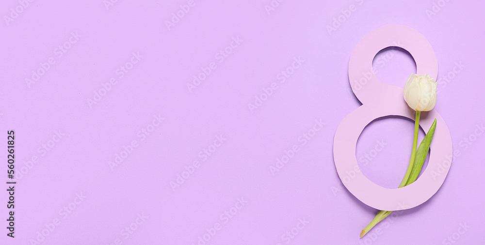 Creative greeting card for International Women's Day on lilac background with space for text