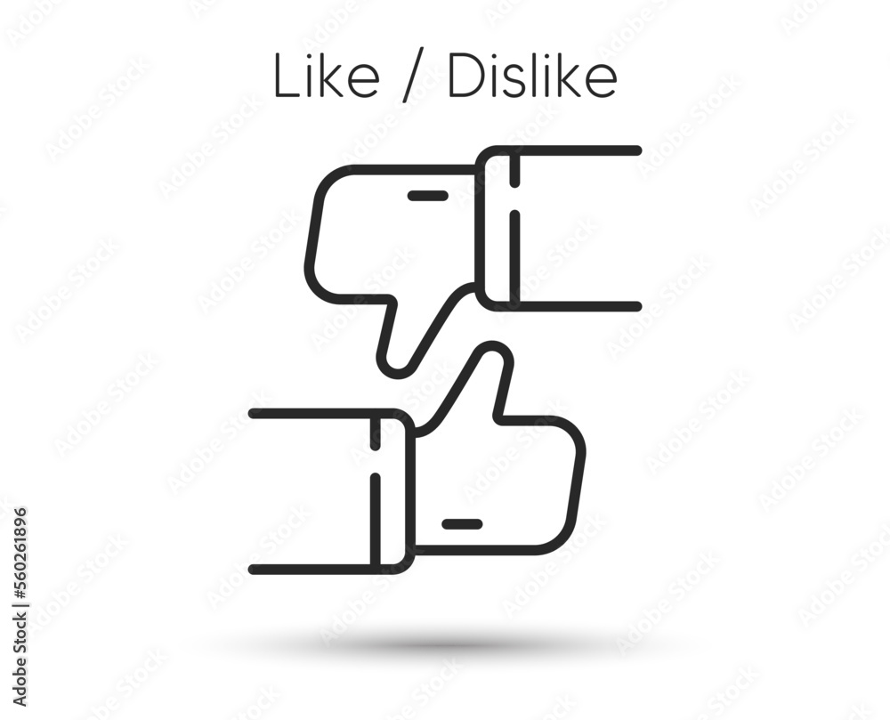 Like or dislike line icon. Thumb up sign. Social media reaction symbol. Illustration for web and mobile app. Line style like icon. Editable stroke thumb up or down gesture. Vector