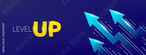 Level up with arrows on dark background. Inflation design concept for business or game. Abstract financial chart with arrow. Business arrow target direction to level up success in game. Vector