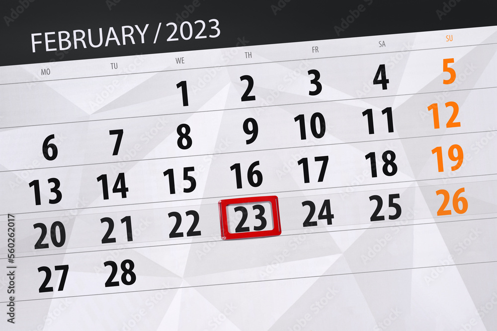 Calendar 2023, deadline, day, month, page, organizer, date, february, thursday, number 23 Calendar 2023, deadline, day, month, page, organizer, date, february, thursday, number 23