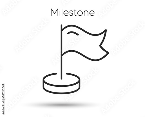 Milestone pin line icon. Flag location pointer sign. Pennant with flag. Illustration for web and mobile app. Line style location pin icon. Editable stroke milestone pointer. Vector