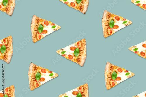 Slice of delicious pizza Margherita on white background