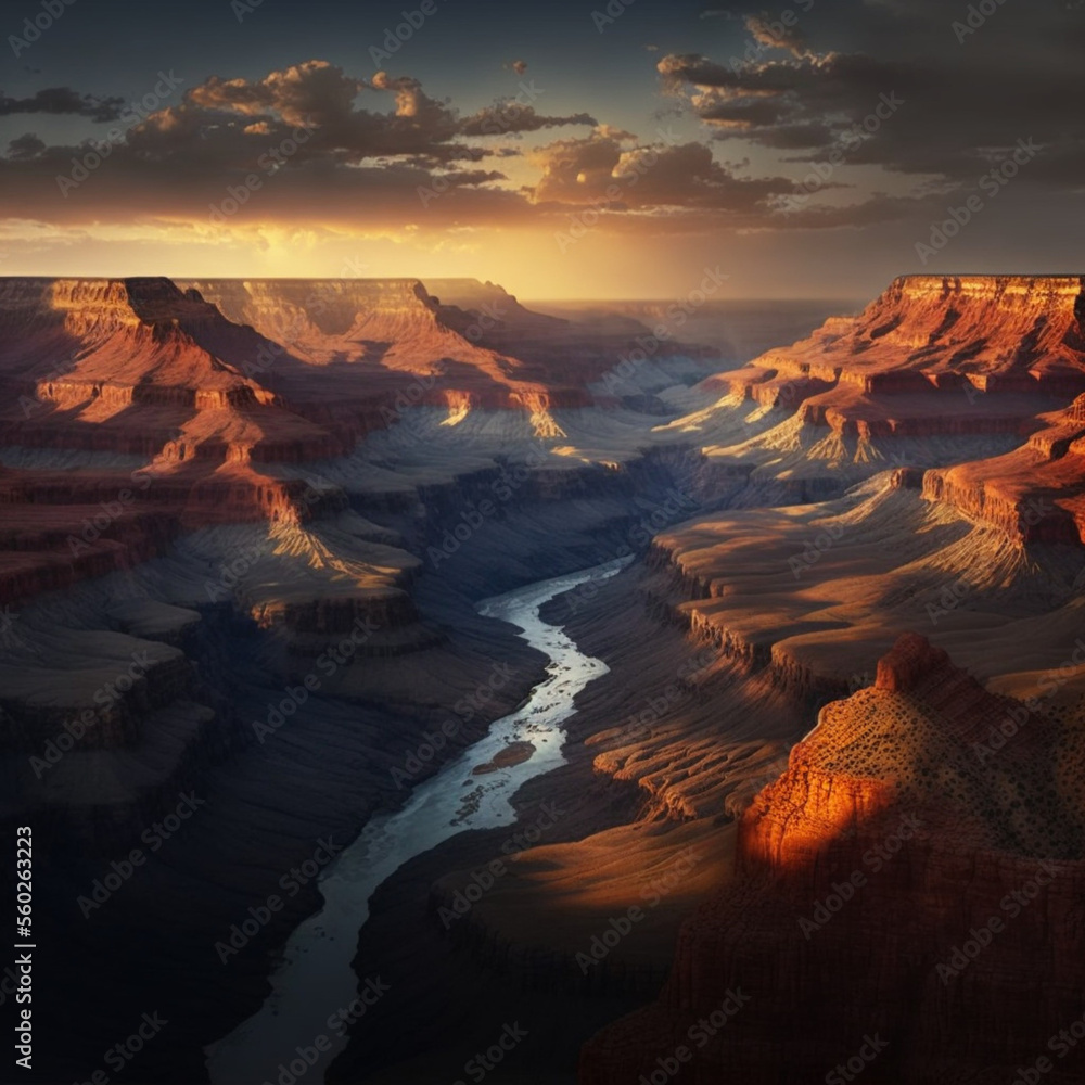 Grand Canyon of Colorado during sunset. Generative AI.	
