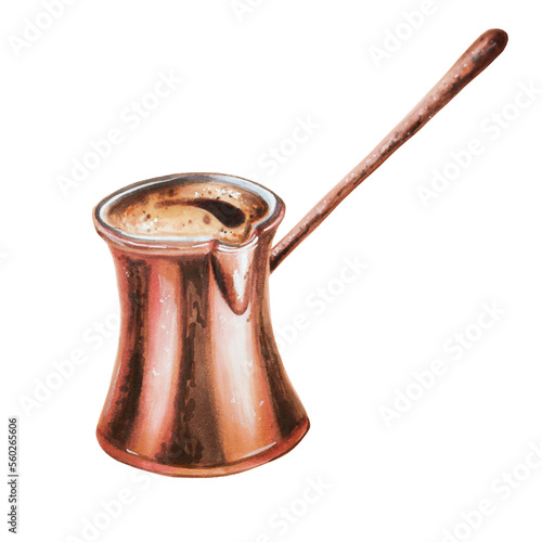 Wallpaper Mural Watercolor brass cezve for coffee illustration. Hand painting on a white isolated background. For designers, menu, shop, bar, bistro, restaurant, for postcards, wrapping paper, covers. For posters and Torontodigital.ca