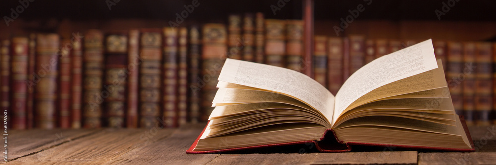 Fototapeta premium Vintage old hardback books. Education background. Back to school. Copy Space.