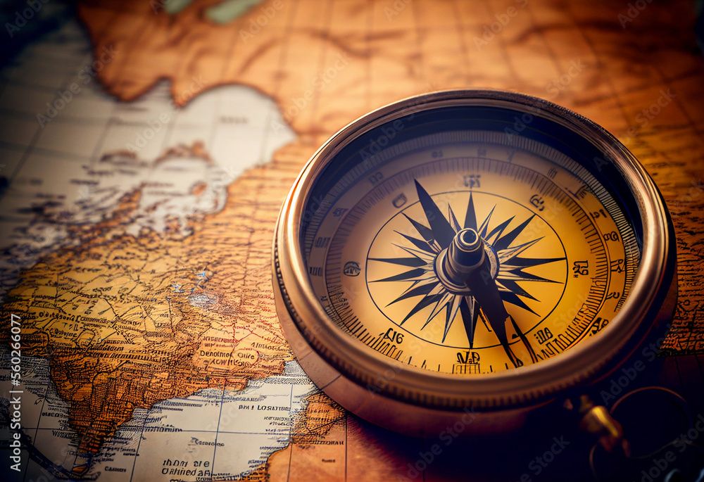 compass on the old map. - travel and transportation concept..