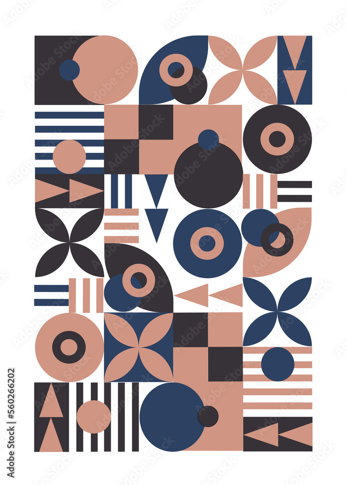 Digital illustration. Poster with abstract geometric pattern on white background