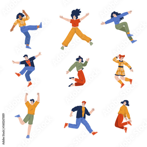 People Characters Falling Down After Slip on the Ground Vector Set