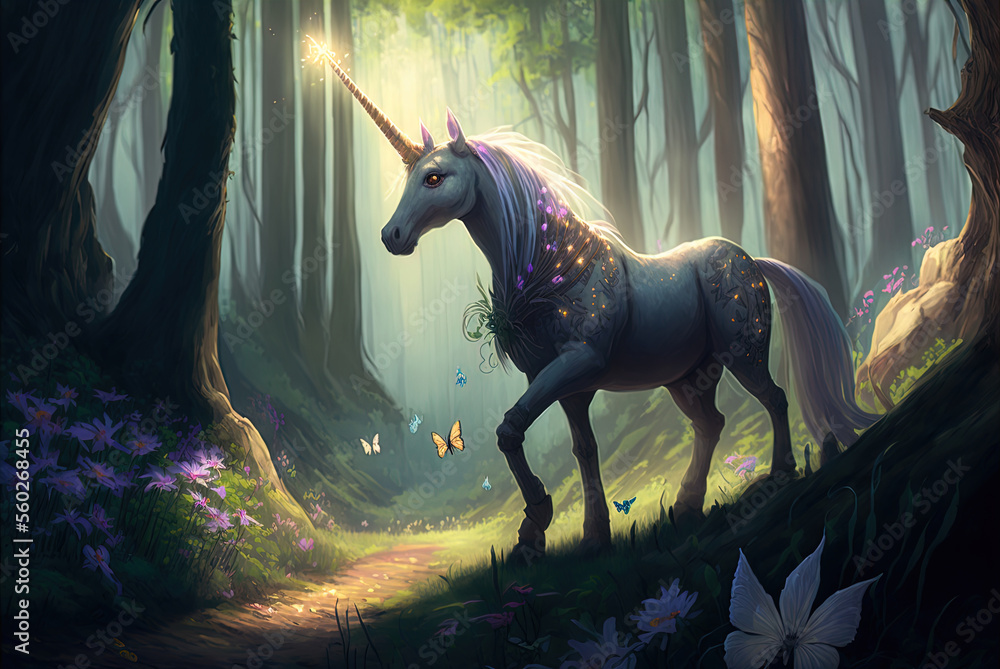A magnificent unicorn. Mysterious and magical.	