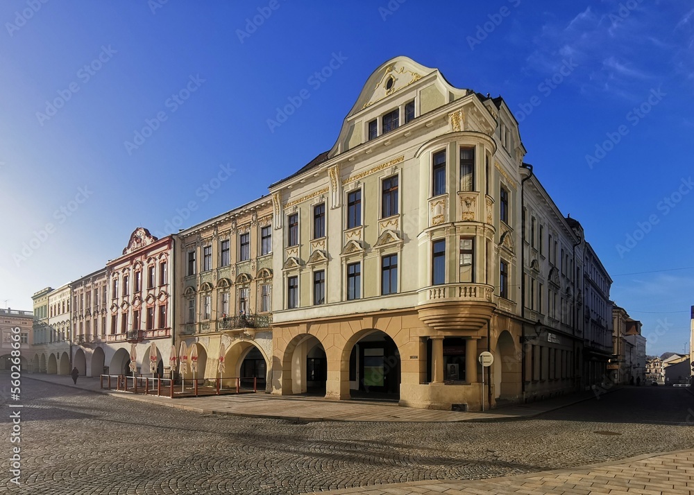 historic houses on the square in Novy Jicin