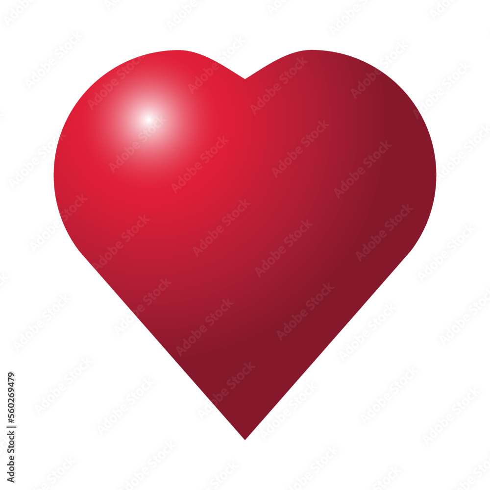 Simple red heart with white glare and shade Simple red heart with white glare and shade