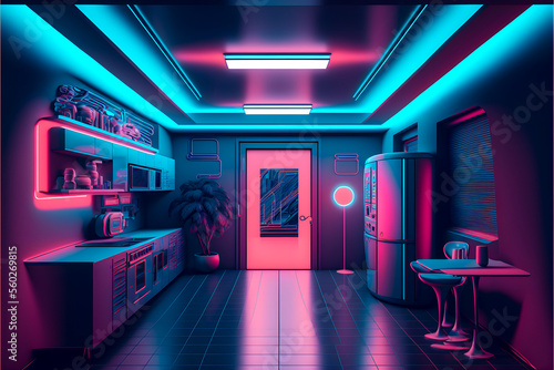 Spacial station room, neon lighting