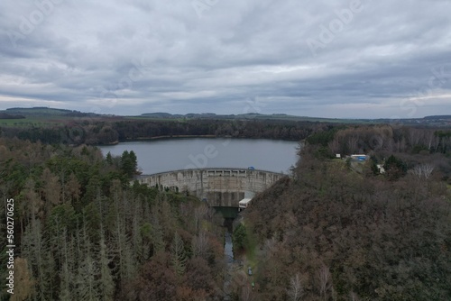 Vrchlice water dam on Vrchlice river by Kutna Hora,aerial panorama landscape view, Bohemia,Czech republic photo