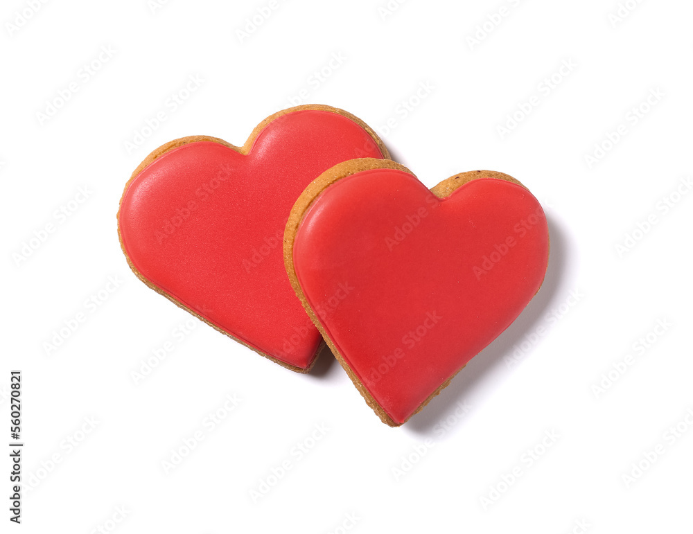 Sweet heart shaped cookies isolated on white background. Valentine's Day celebration