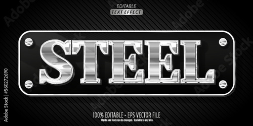 Metal text effect, editable silver metallic badge logo text style	
