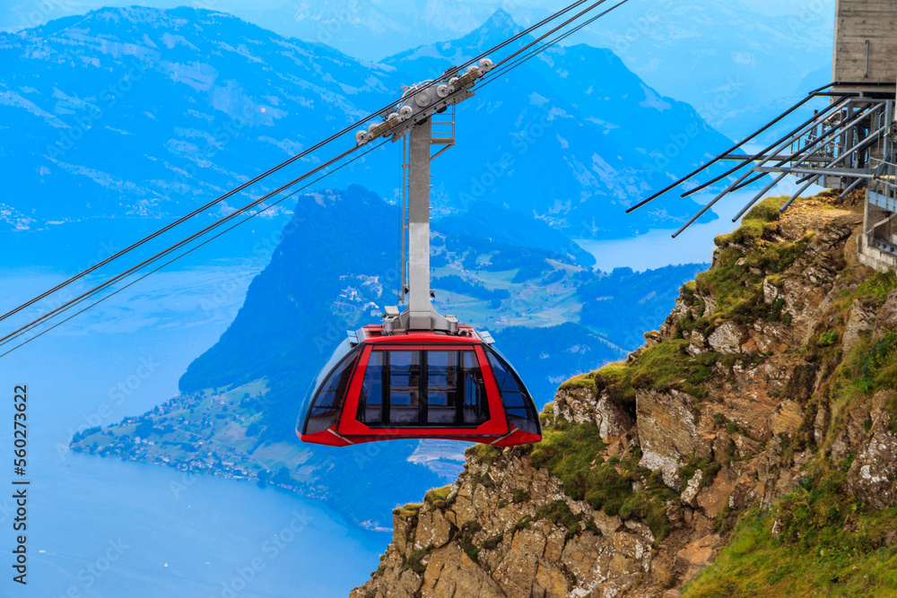 Overhead cable car to the top of Mount Pilatus in Canton Lucerne, Switzerland