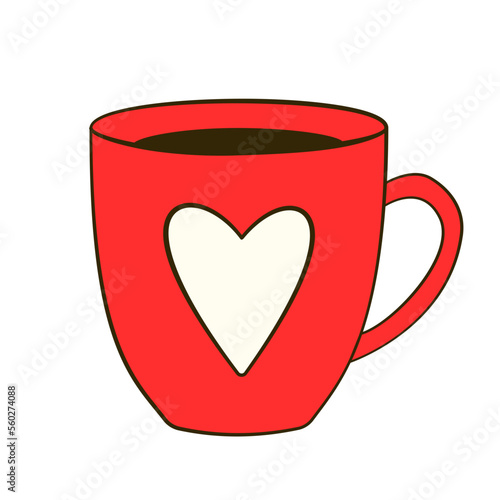 Red mug with heart. Valentine's day. Flat icon. Vector illustration
