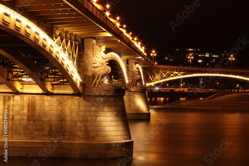 Photography Budapest, bridge across the Danube, river, night