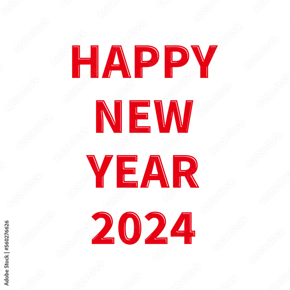 Fototapeta premium 2024年の挨拶 光沢のあるレトロ調の英語の賀詞 赤色