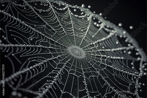Spiders web on a black background small droplets of morning dew mist nature web perfect design © Jimmy