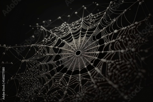 Spiders web on a black background small droplets of morning dew mist nature web perfect design