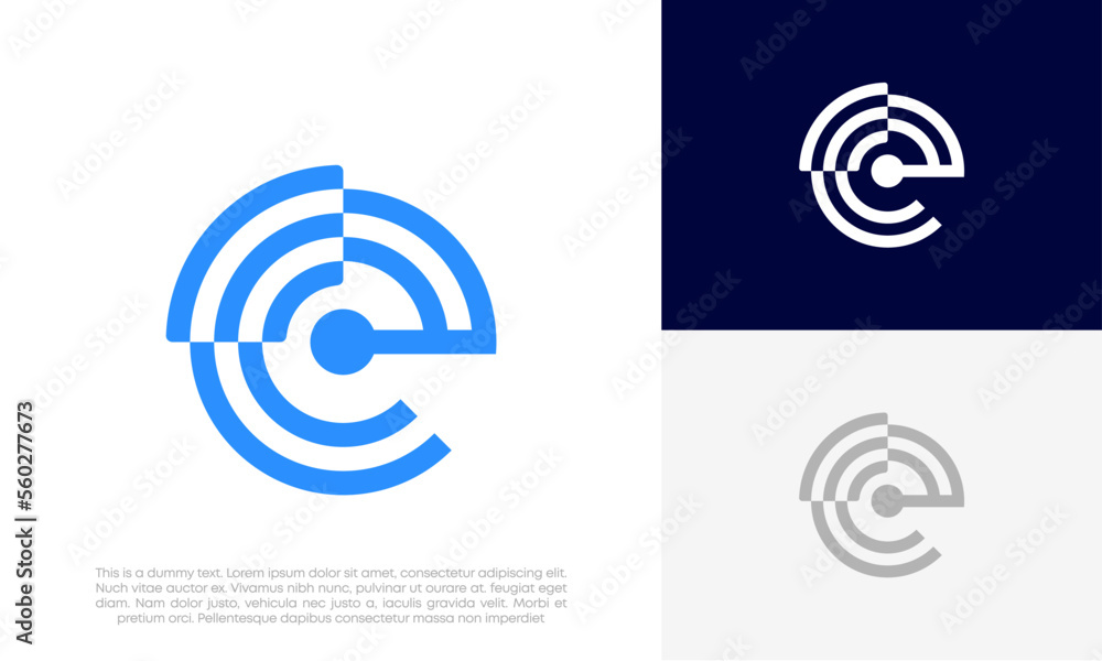 E letter logo initial with signal wifi wireless design vector E letter logo initial with signal wifi wireless design vector