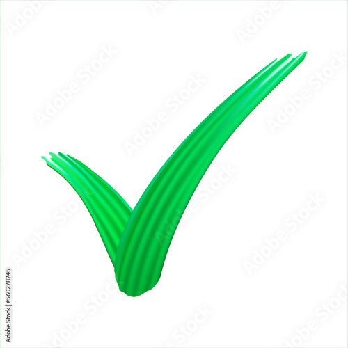 Check icon of realistic green paint brush strokes. Check mark symbol written smears by green paint. Sign isolated on a white background. Vector EPS 10