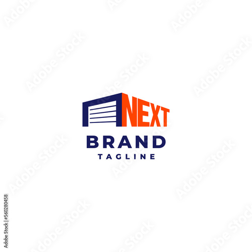 Simple Storage Doors and Next Words Logo Design. Word Next Beside Door Icon Storage Logo Design.
