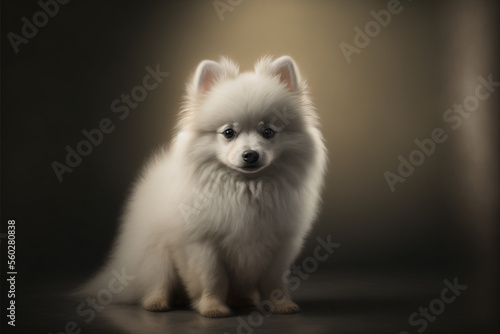 Dog portrait, American Eskimo, puppy, dramatic light, Ai illustration