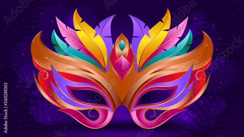Brazilian carnival or mardi gras party mask with colorful confetti Celebration element design