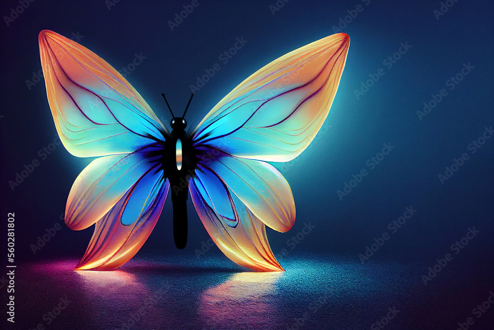 Beautiful neon glow butterfly robot ,made with Generative AI