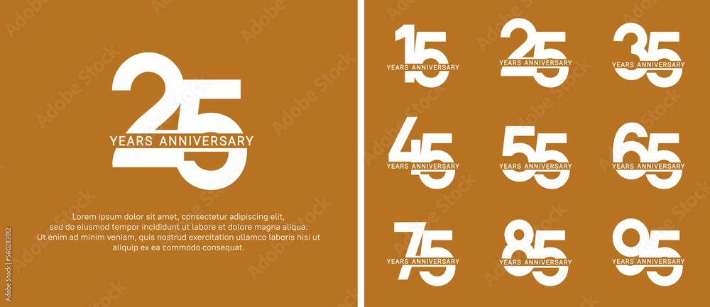 set of anniversary logo style white color on brown background for celebration set of anniversary logo style white color on brown background for celebration