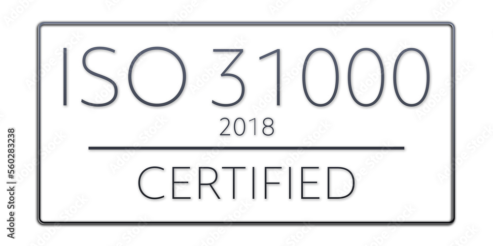 Iso 31000:2018 - standard certificate badge for quality management system. Button isolated on white background Iso 31000:2018 - standard certificate badge for quality management system. Button isolated on white background