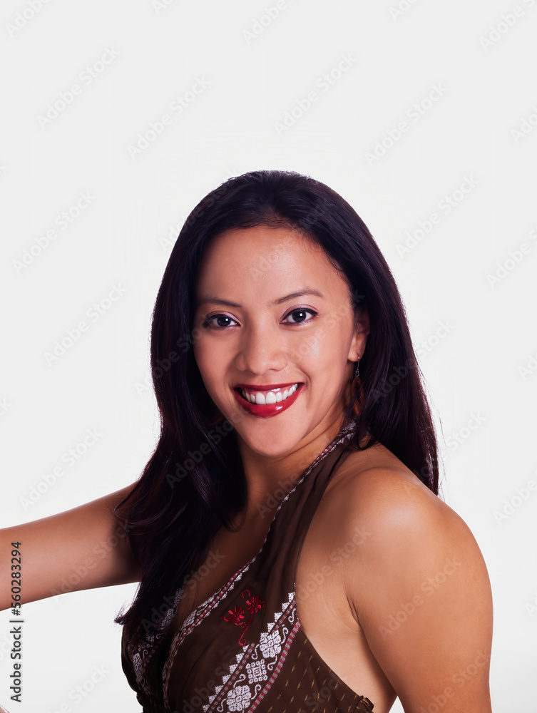 Smiling Portrait Hispanic Filipina On Light Background Smiling Portrait Hispanic Filipina On Light Background