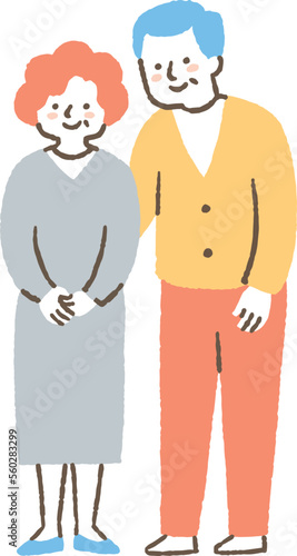 並んでいる高齢夫婦_色