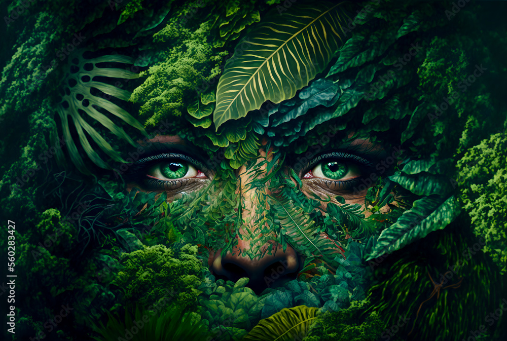 Face covered by vegetation