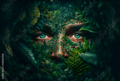 Face covered by vegetation