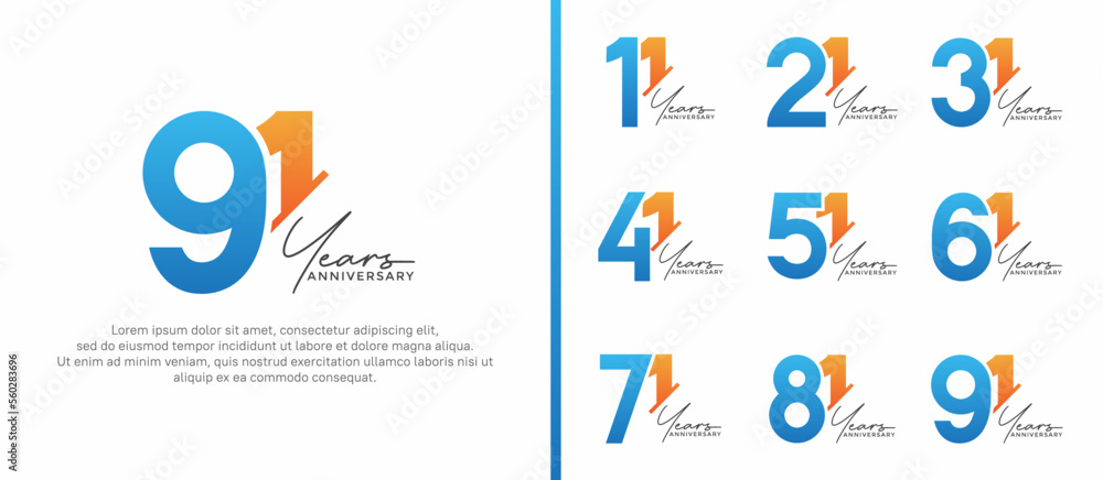 set of anniversary logo style blue and orange color on white background for special moment set of anniversary logo style blue and orange color on white background for special moment