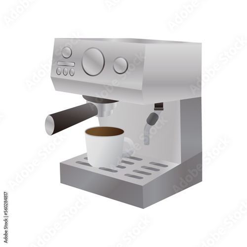Coffee machine brushed stainless steel vector illustration on white background. Coffee machine makes delicious espressos, cappuccinos.