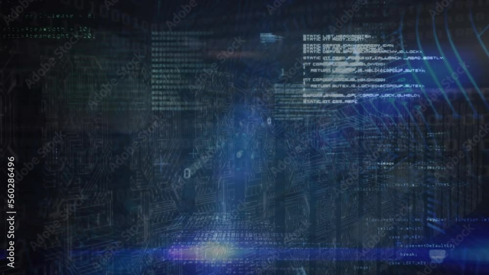 Animation of data processing over columns with computer circuit board Animation of data processing over columns with computer circuit board