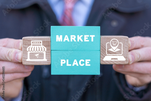 Market place business concept. Online shopping web computer technology. Marketplace, internet, marketing. E-commerce.