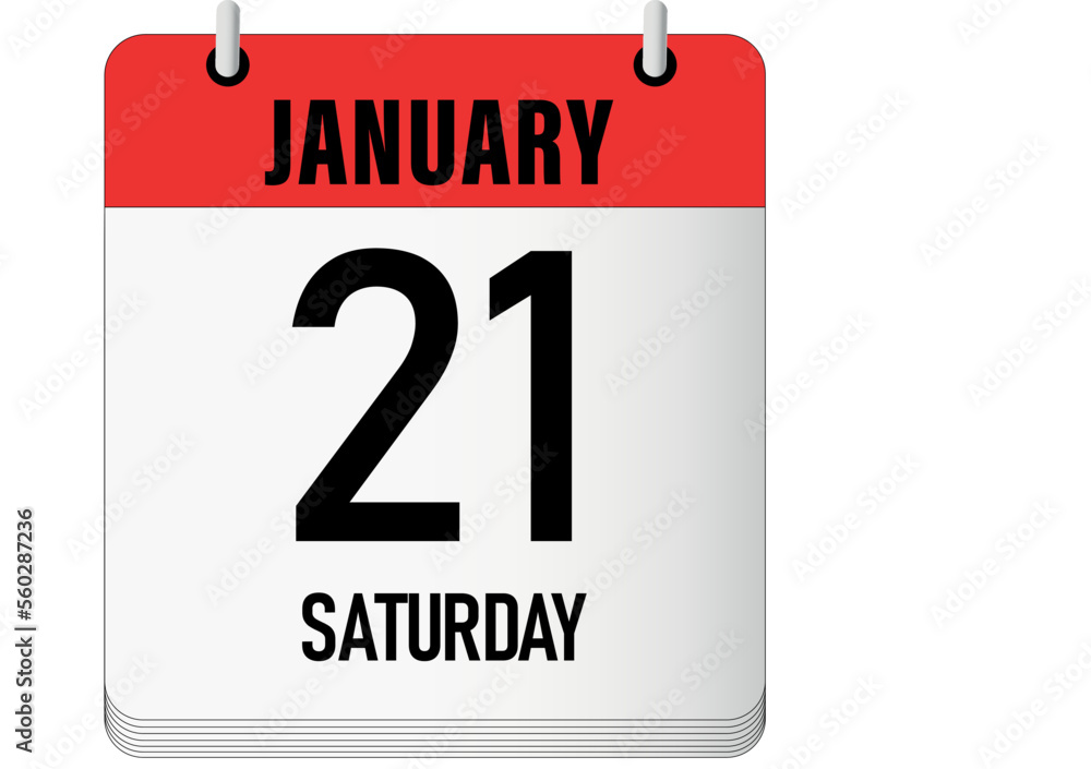 January 21. Daily calender. Day of the week January 21. Daily calender. Day of the week