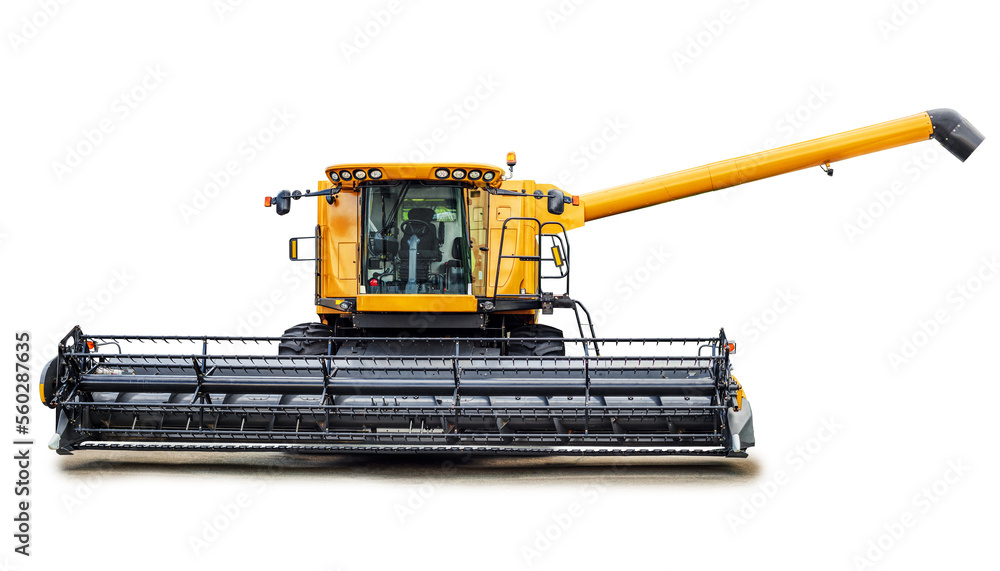 Obraz premium Combine harvester, agricultural machinery. Isolated over white, with clipping path.