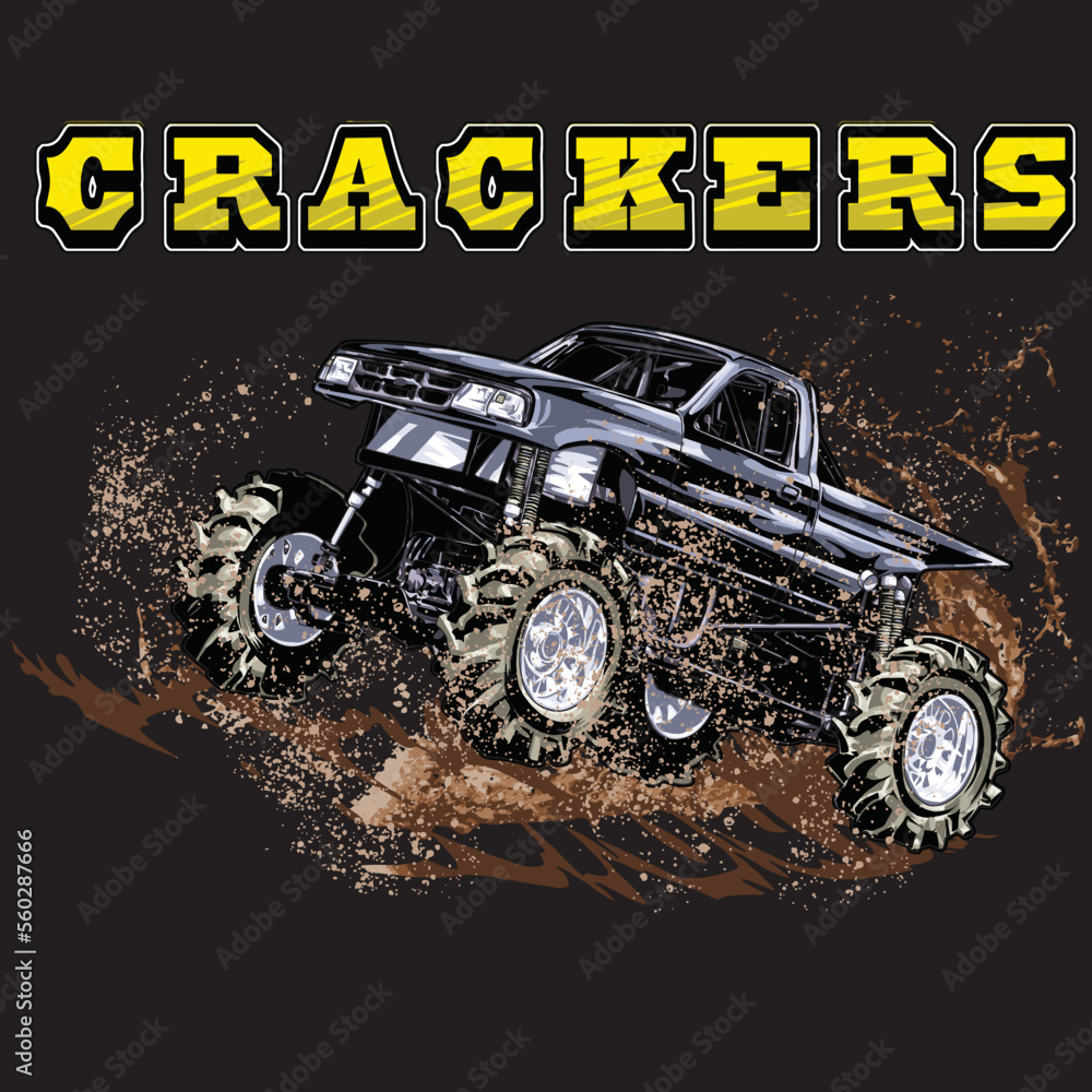 Mega Truck racing splash isolated on black background, for graphic ...