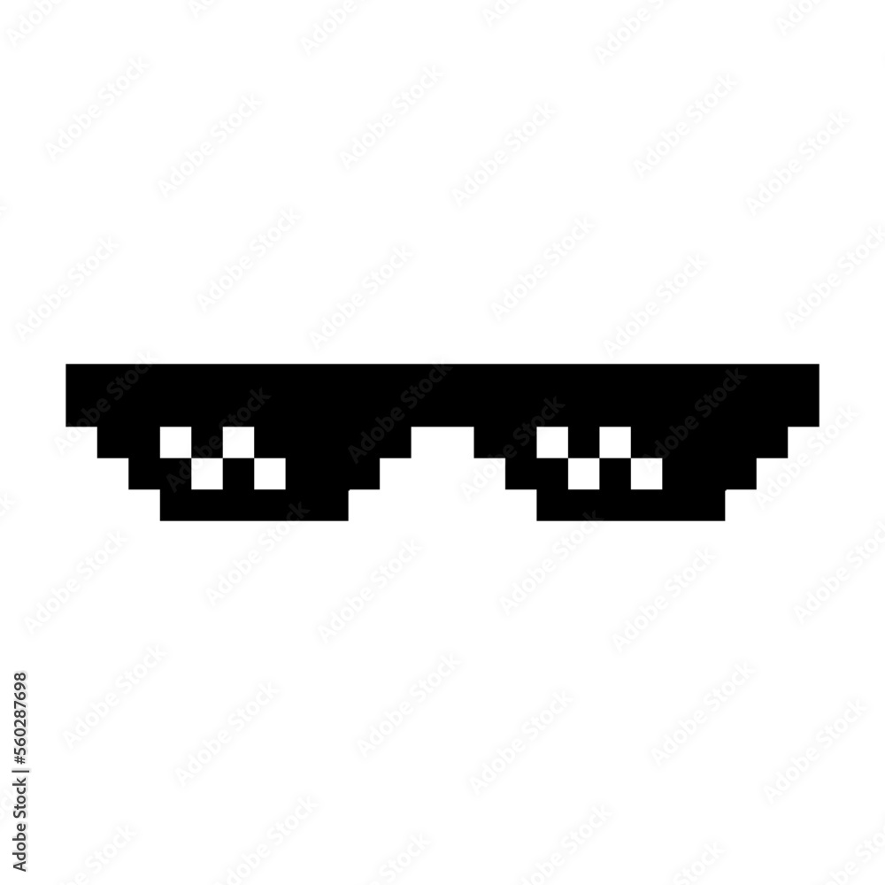 Funny Black Pixelated Sunglasses. Simple Linear Illustration of 8-bit Pixel Boss Glasses. Summer Funny Element - Isolated on White Backdrop