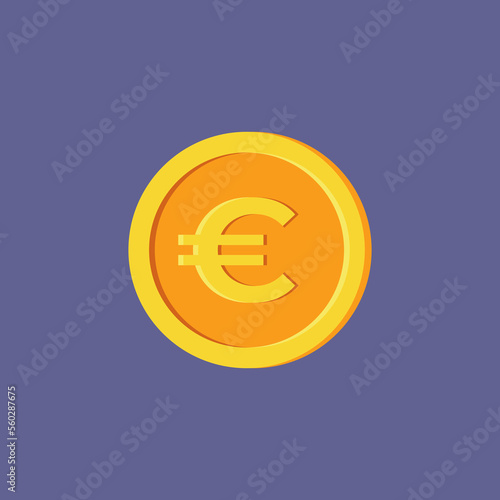Golden isolated coin icon with euro sign. Vector illustration. 