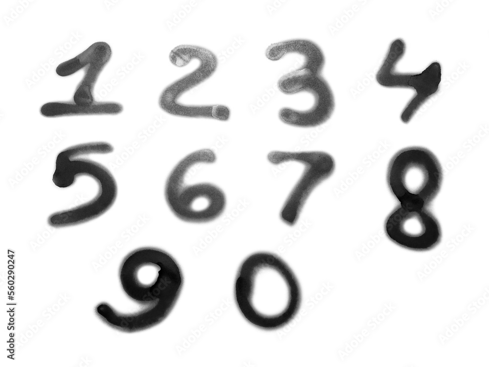 Numbers drawn by spray paint on white background Numbers drawn by spray paint on white background