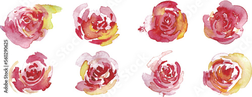 水彩画。水彩タッチの赤い薔薇のベクターイラスト。エレガントな水彩植物イラスト。Watercolor painting. Vector illustration of red roses with watercolor touch. Elegant watercolor botanical illustration.